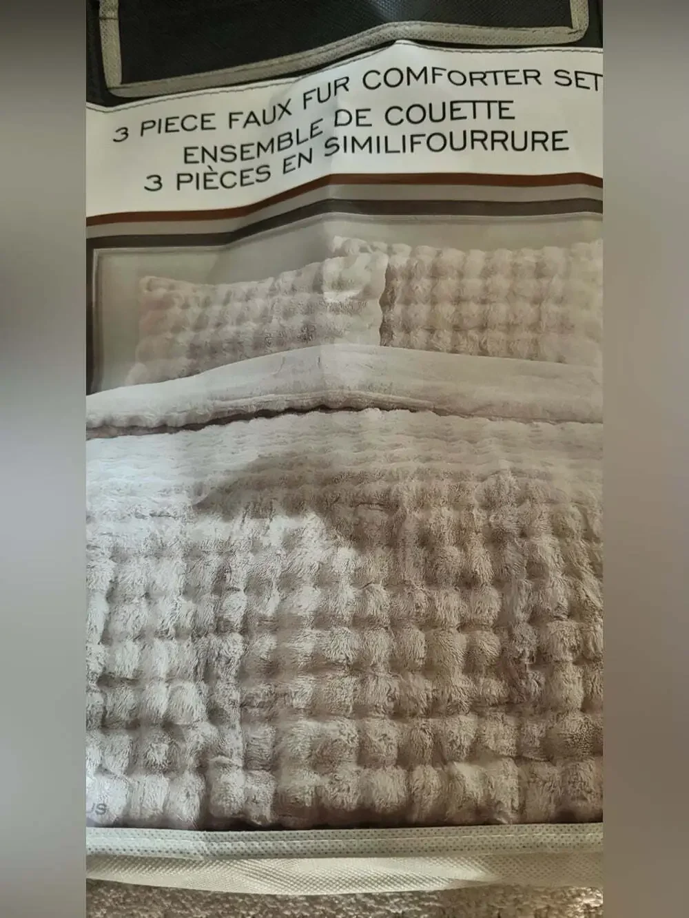 Frye comforter set KING Plush Faux Fur Comforter Set cream Pom Pom look RARE